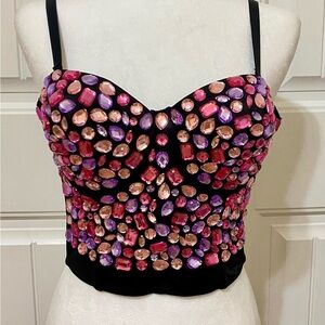 Rhinestone Crop Top Tank Top Push Up Bra Size XL.